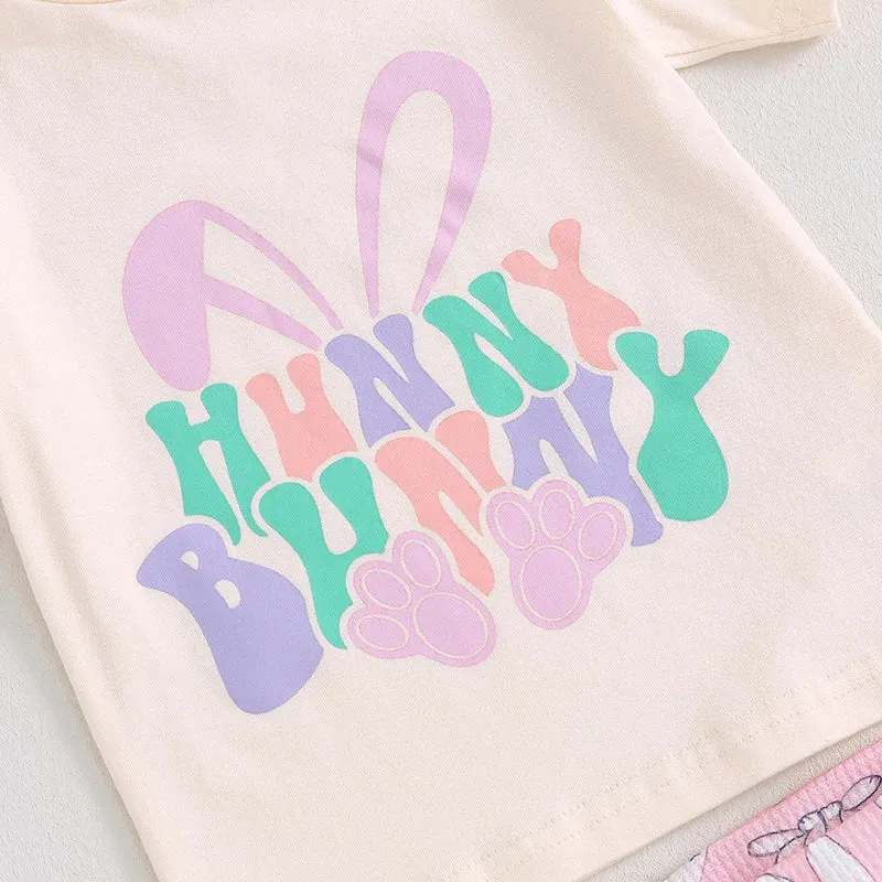 0-4Y Toddler Baby Girls Easter Clothes Sets Outfits Short Sleeve T-Shirt Bunny Flare Pants