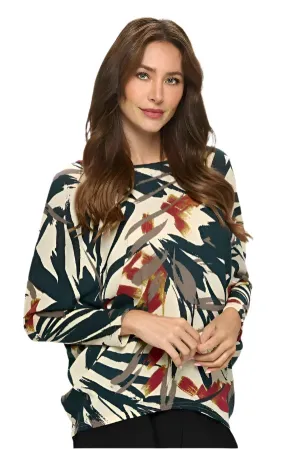 019- Jostar Olive, Burgundy, and Cream Batwing Dolman Top