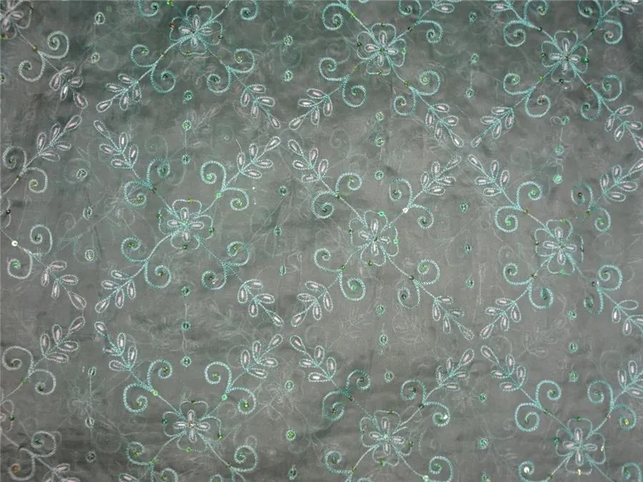 100 % silk organza fabric sky blue colour embroidered 54" wide PKT 27[2] [8263]