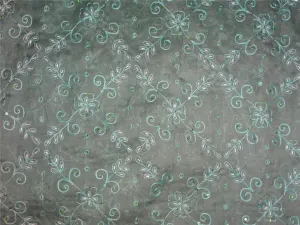 100 % silk organza fabric sky blue colour embroidered 54" wide PKT 27[2] [8263]
