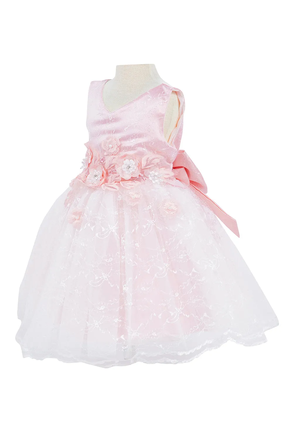 3D Flower Lace Satin Baby Dress by Cinderella Couture USA AS9140B