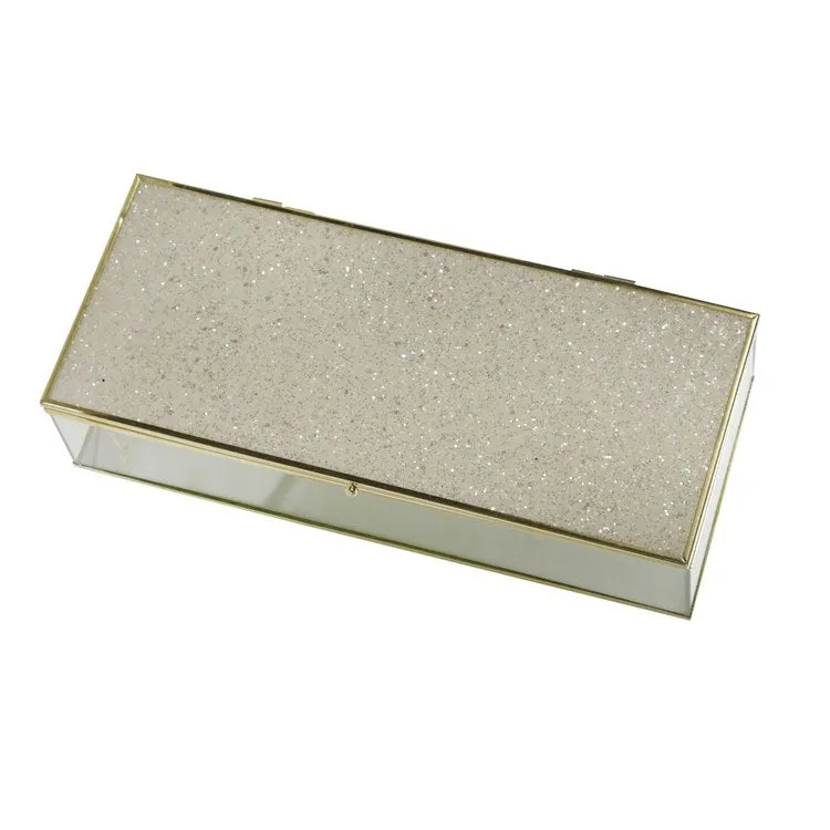 8"/10" Metal/Glass Lidded Boxes with Glittered Tops Set of 2 - White