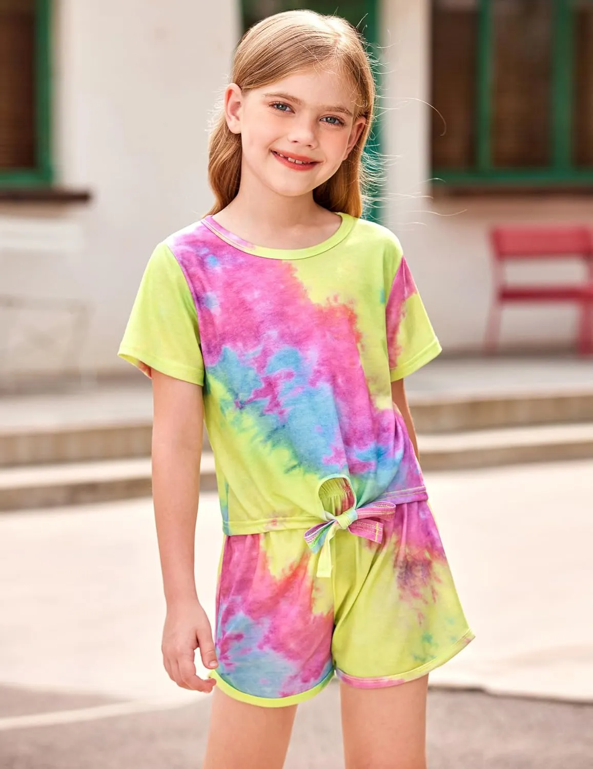 Arshiner Girls Shorts Set Kids 2Pcs Tie Dye Sport T-Shirt and Shorts Set