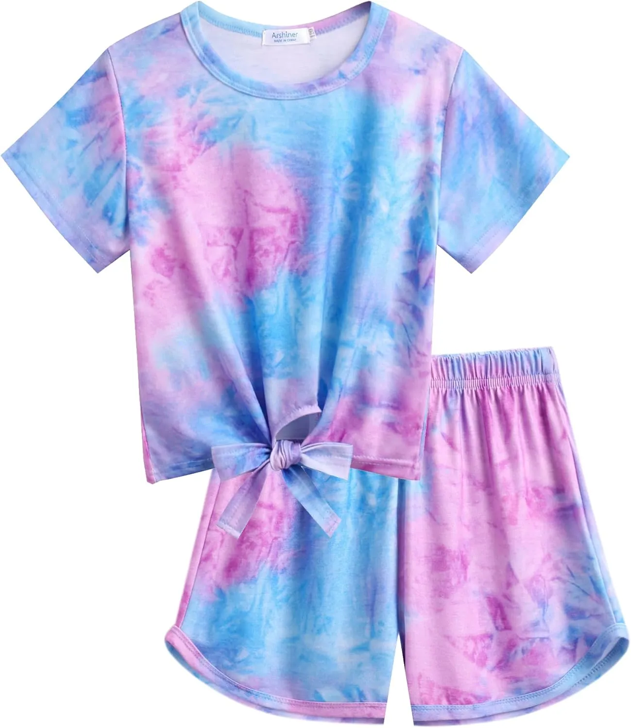 Arshiner Girls Shorts Set Kids 2Pcs Tie Dye Sport T-Shirt and Shorts Set