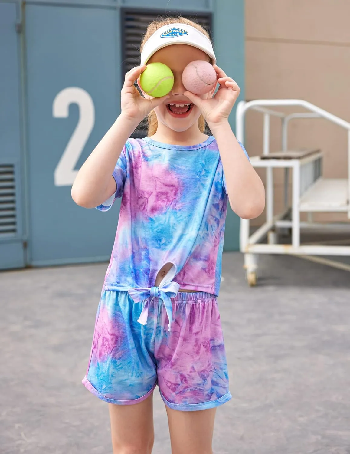 Arshiner Girls Shorts Set Kids 2Pcs Tie Dye Sport T-Shirt and Shorts Set