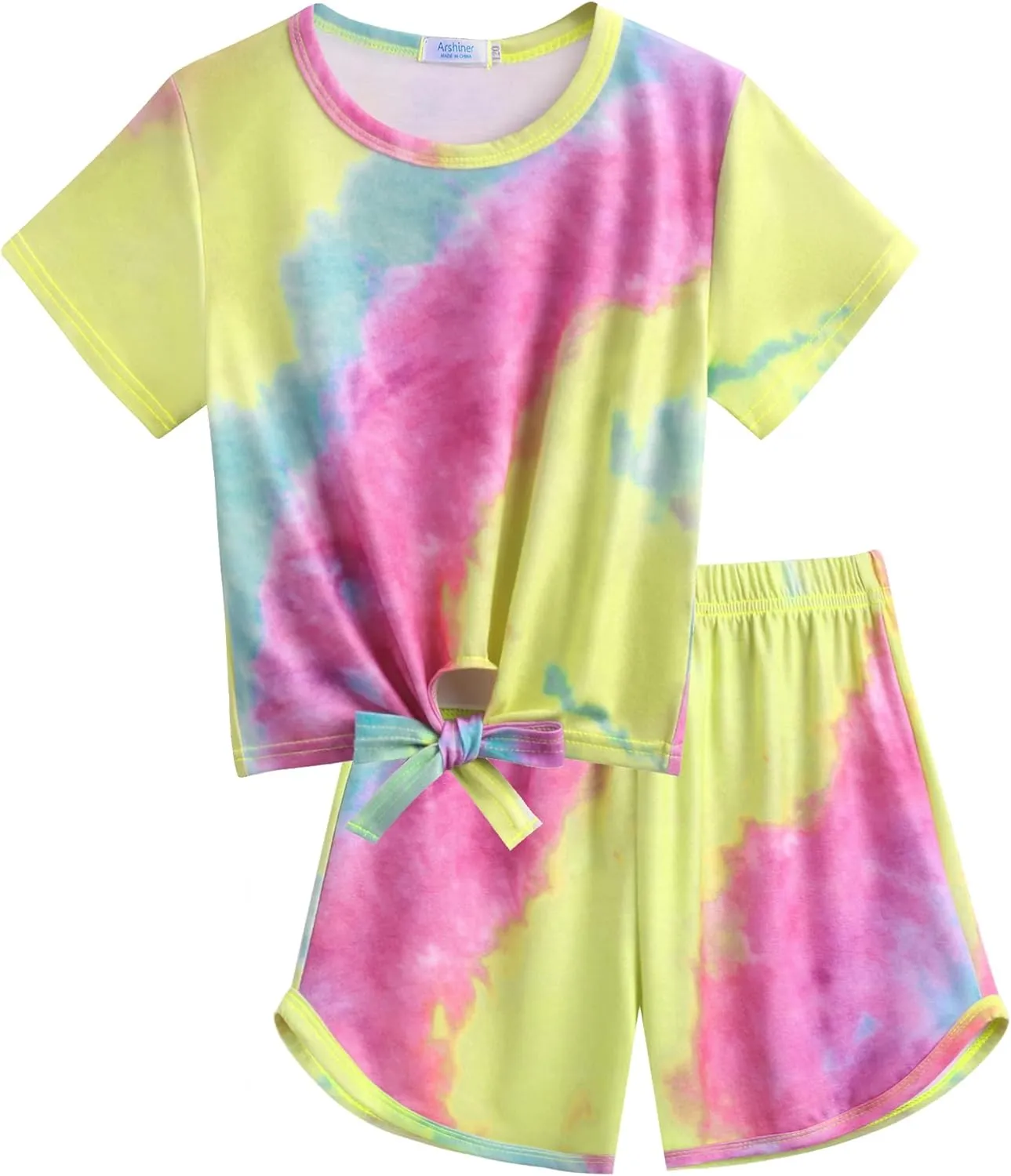 Arshiner Girls Shorts Set Kids 2Pcs Tie Dye Sport T-Shirt and Shorts Set