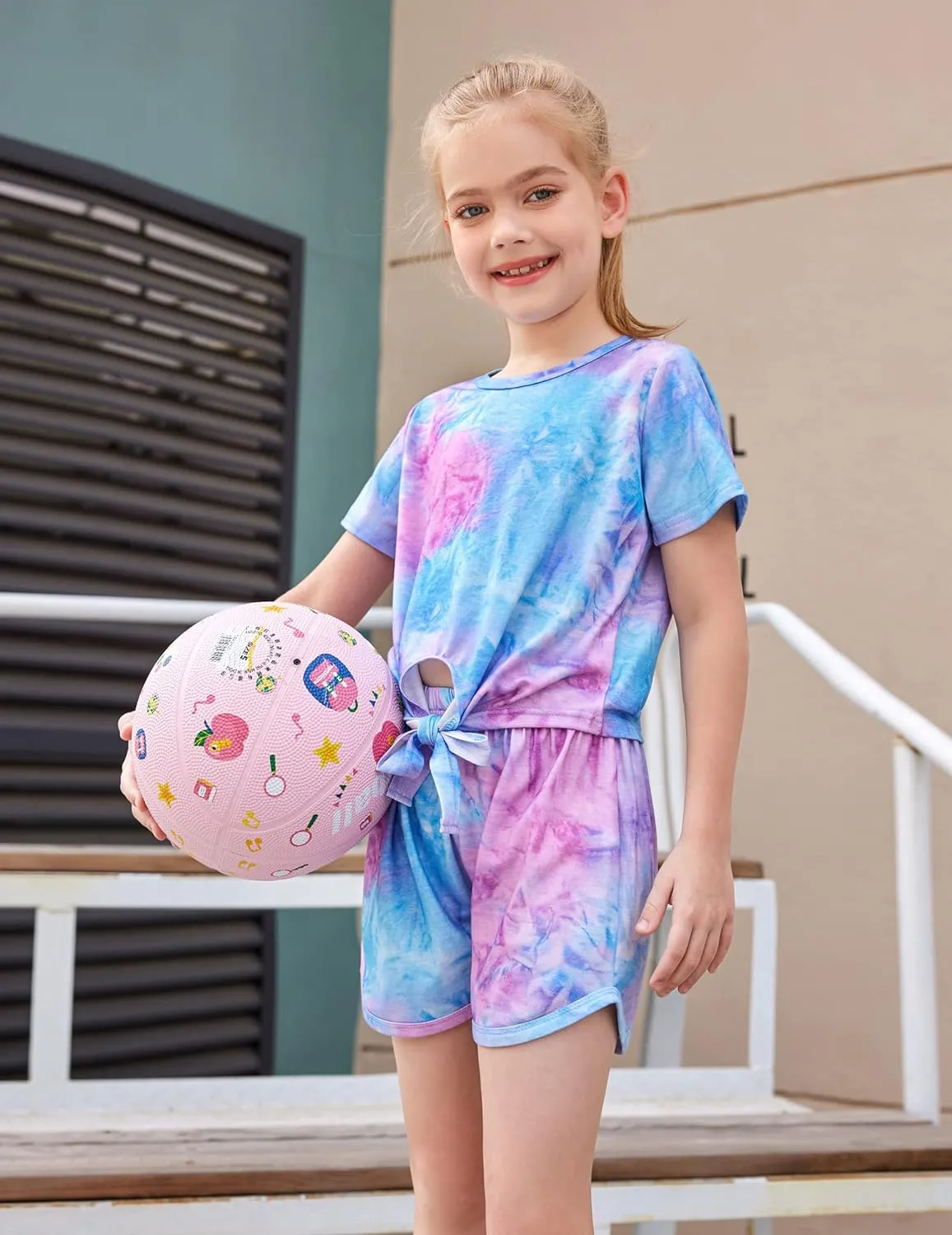 Arshiner Girls Shorts Set Kids 2Pcs Tie Dye Sport T-Shirt and Shorts Set