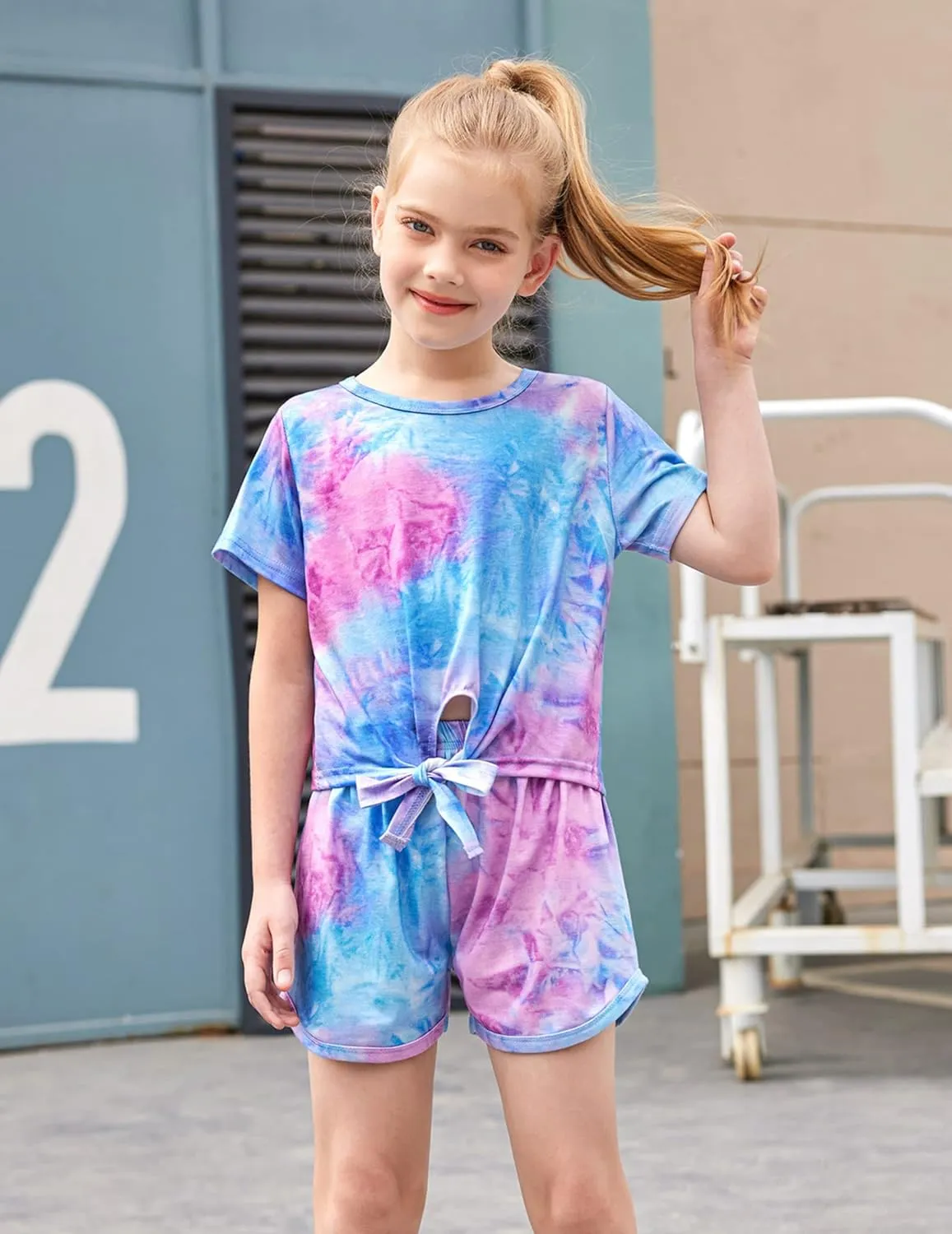 Arshiner Girls Shorts Set Kids 2Pcs Tie Dye Sport T-Shirt and Shorts Set