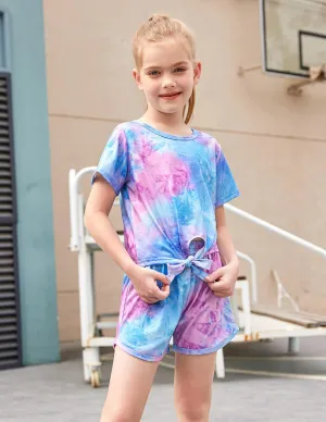 Arshiner Girls Shorts Set Kids 2Pcs Tie Dye Sport T-Shirt and Shorts Set