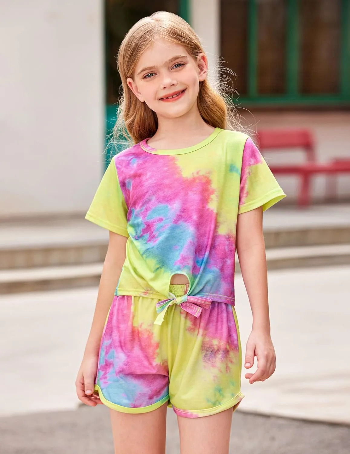 Arshiner Girls Shorts Set Kids 2Pcs Tie Dye Sport T-Shirt and Shorts Set