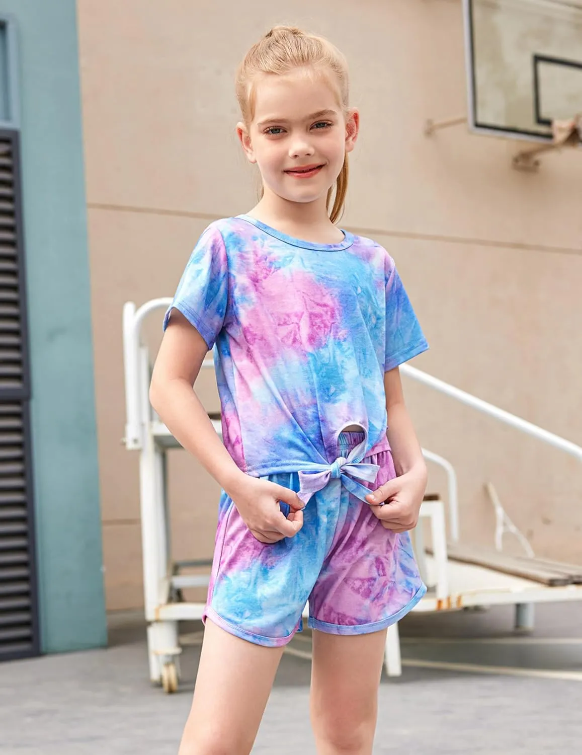 Arshiner Girls Shorts Set Kids 2Pcs Tie Dye Sport T-Shirt and Shorts Set