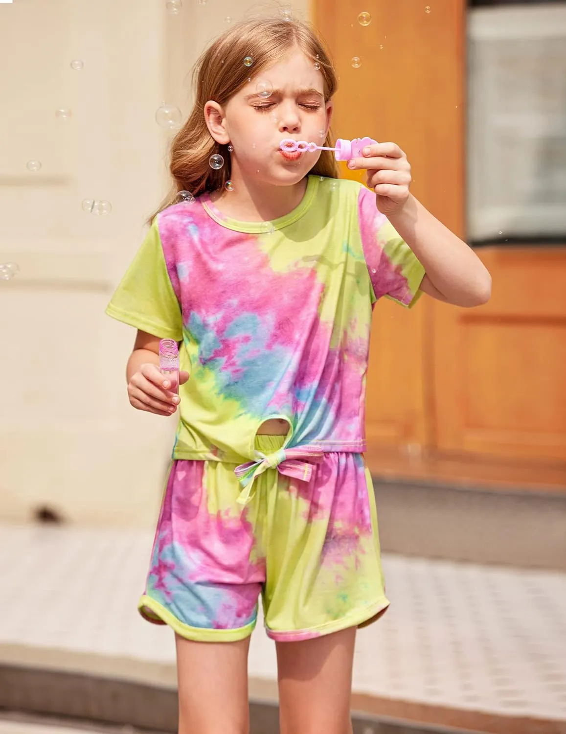 Arshiner Girls Shorts Set Kids 2Pcs Tie Dye Sport T-Shirt and Shorts Set