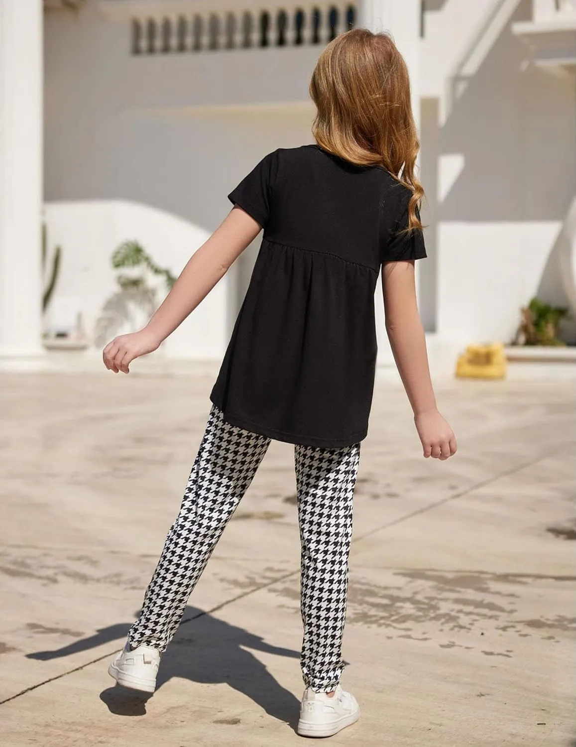 Arshiner Toddler Girls Outfits Floral Hi-Lo Tops pants Sets Short SLeeve 2pcs Pants Sets with Pockets