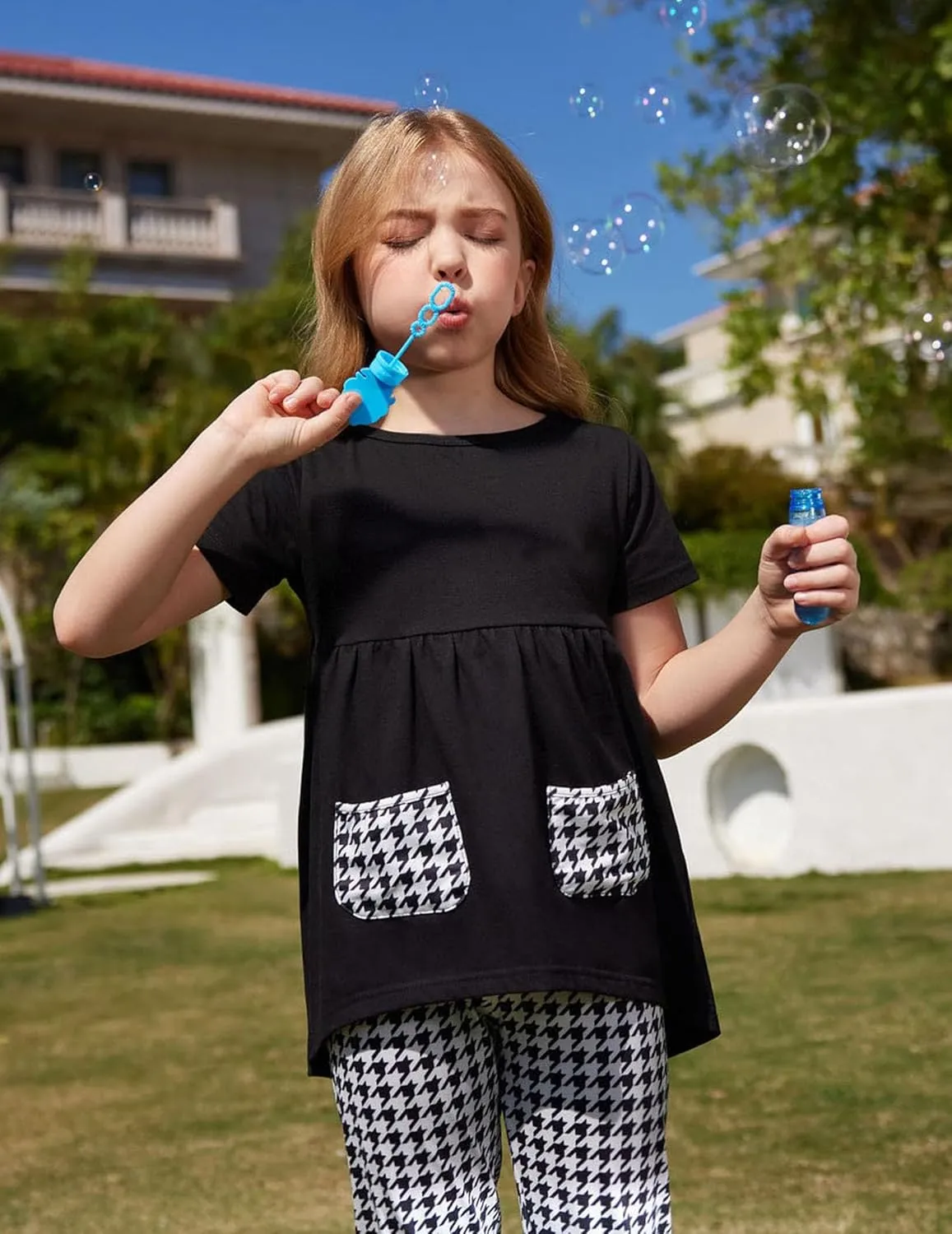 Arshiner Toddler Girls Outfits Floral Hi-Lo Tops pants Sets Short SLeeve 2pcs Pants Sets with Pockets