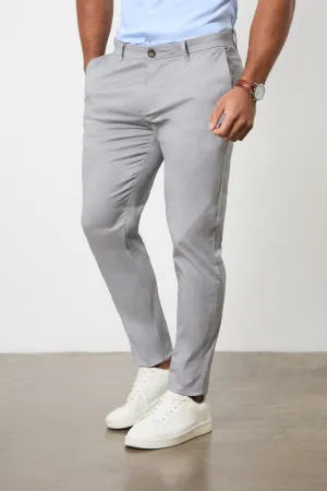 Athletic Fit Cotton Stretch Chino Pants in Pale Grey