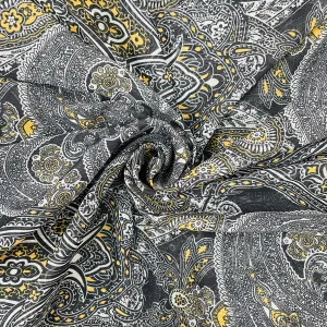 Black Paisley Print Chiffon Fabric