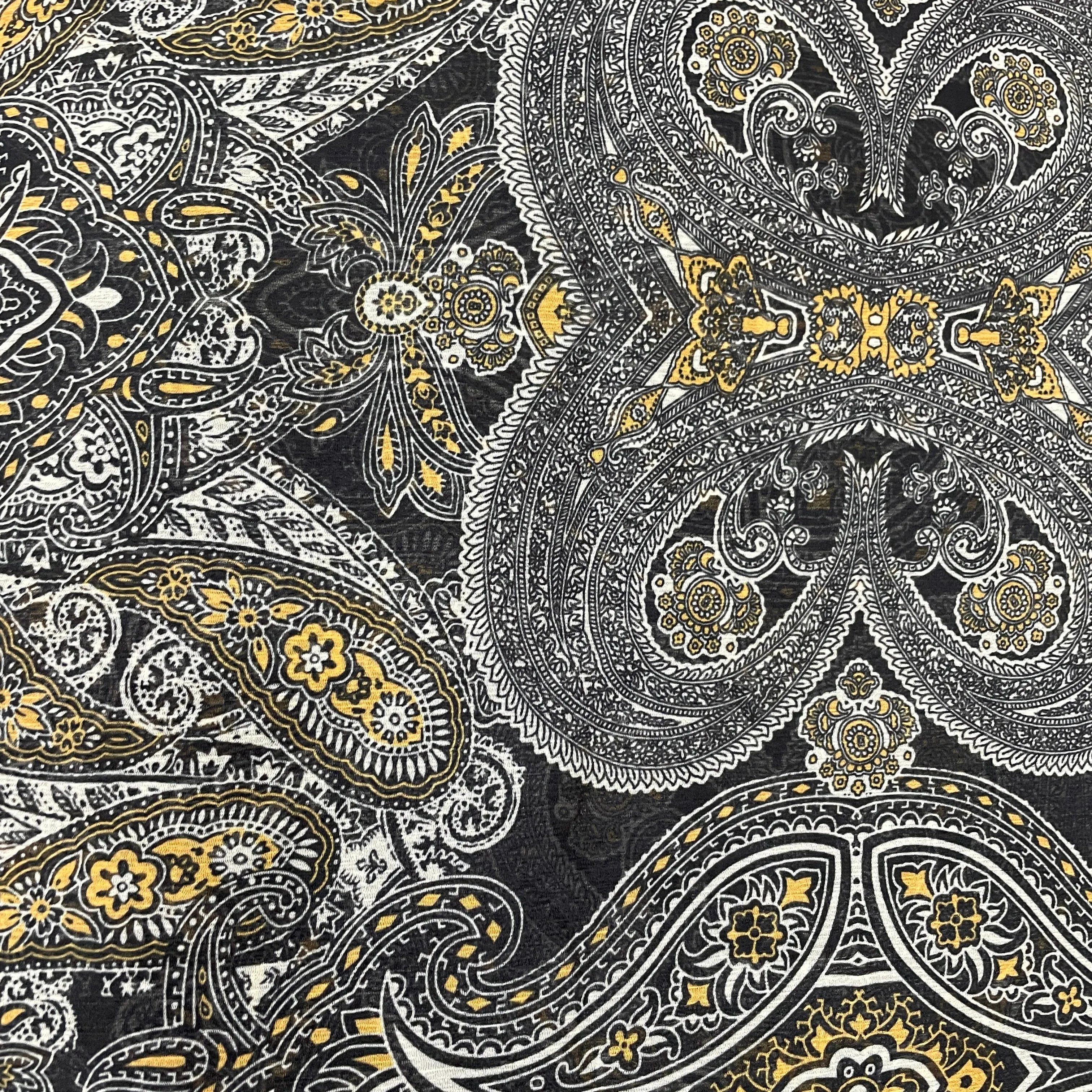 Black Paisley Print Chiffon Fabric