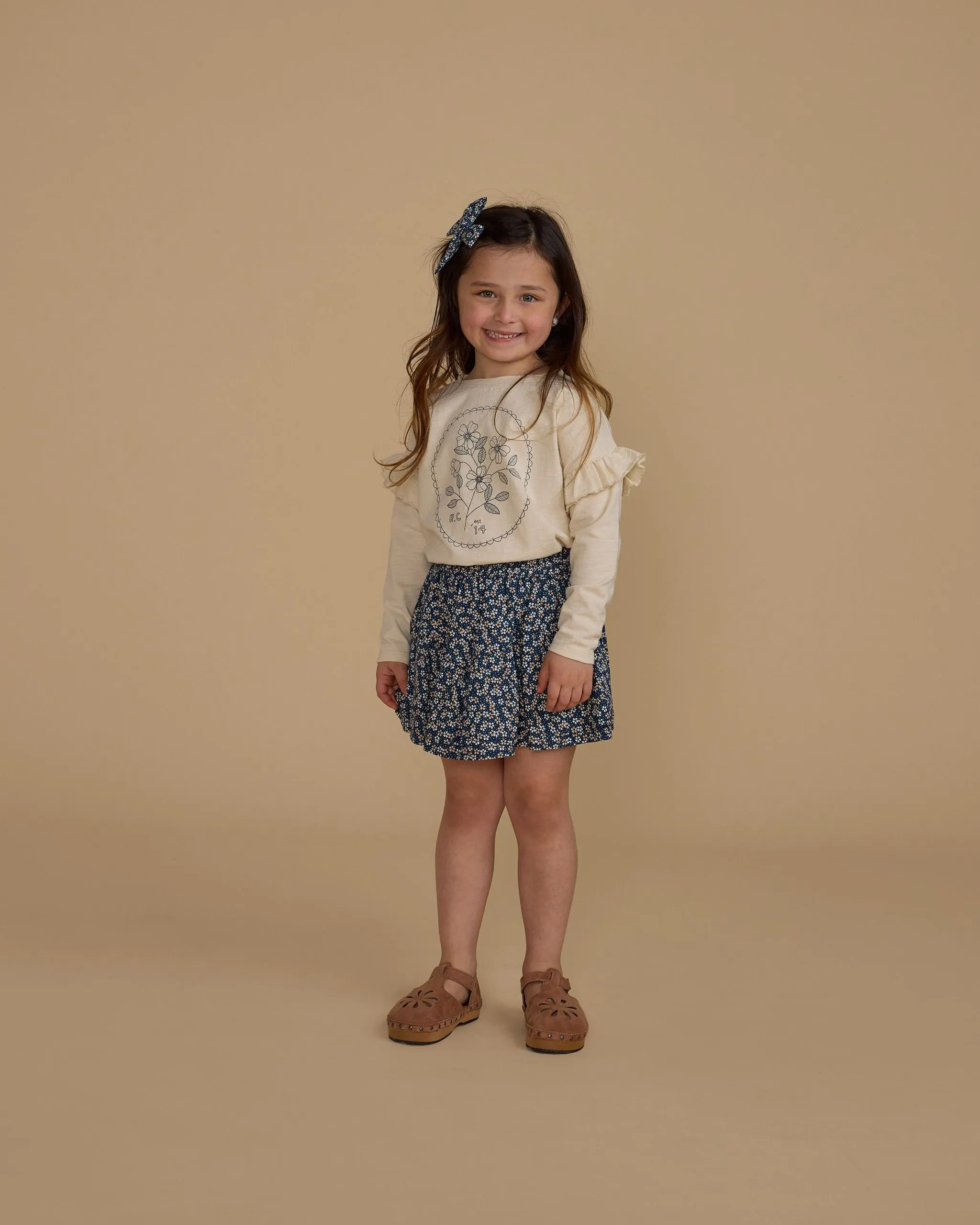 Blue Floral Tiered Mini Skirt