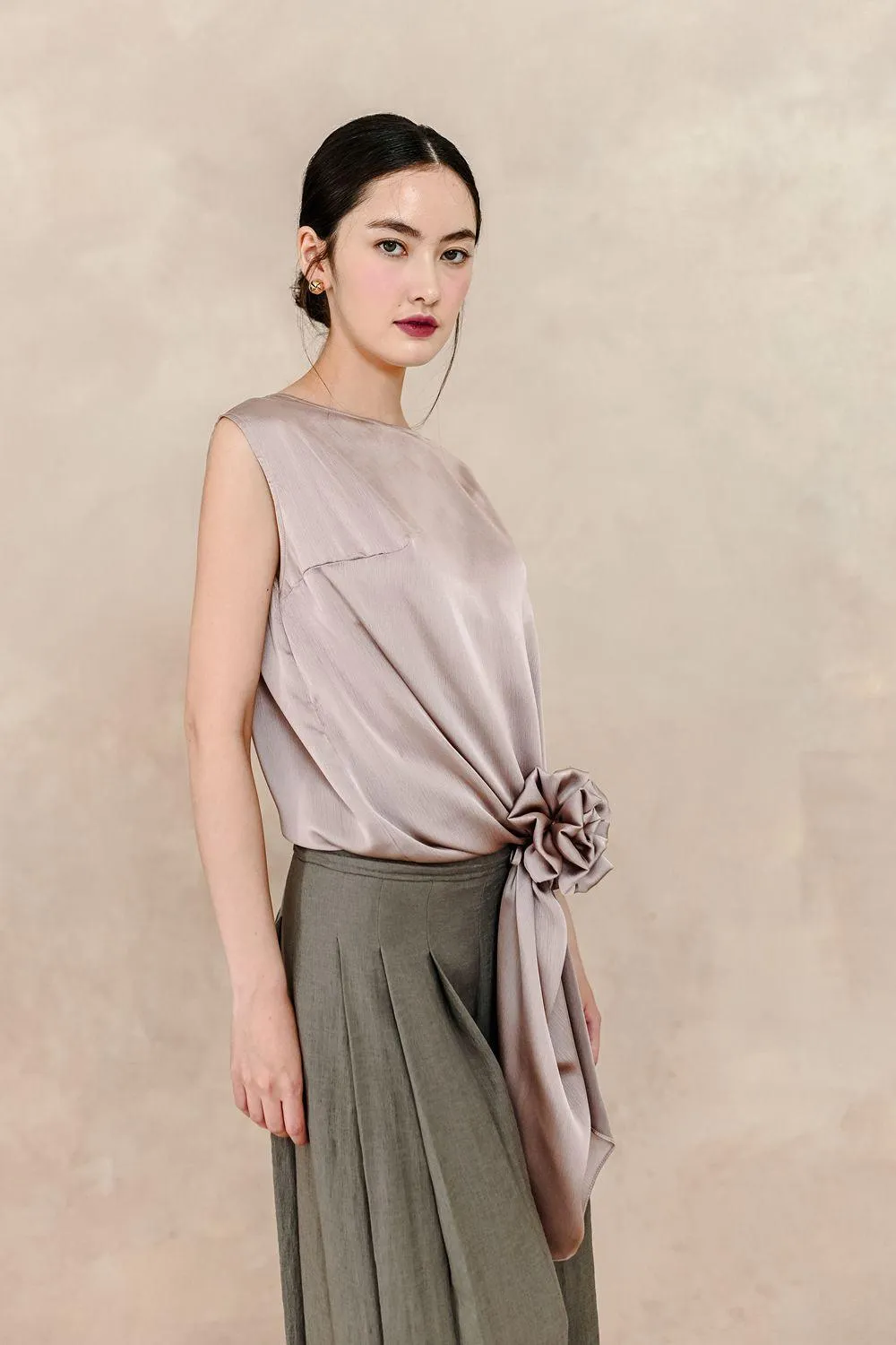 Calliope Pleated Wide Leg Silk Linen Floor Length Pants