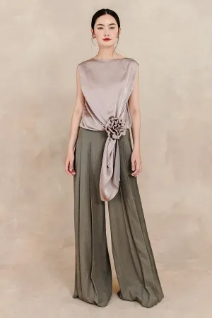 Calliope Pleated Wide Leg Silk Linen Floor Length Pants