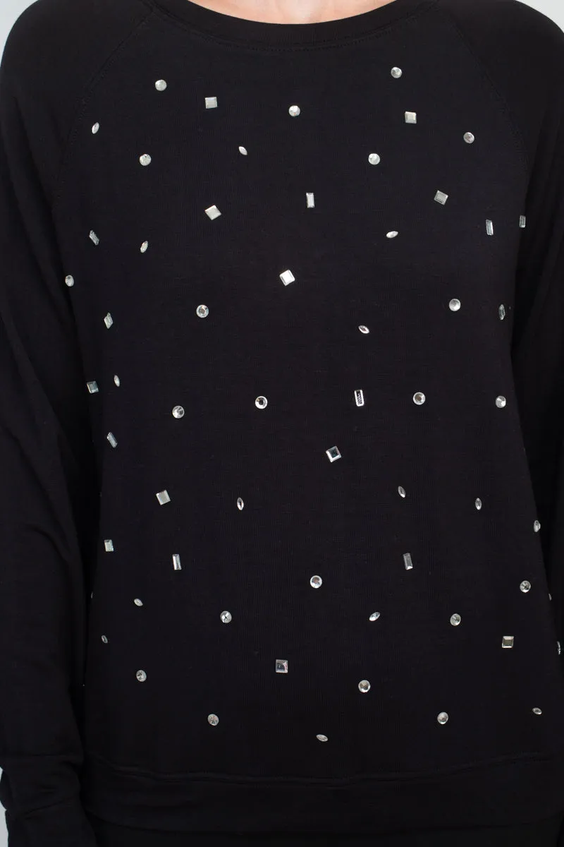 Carmen Marc Valvo Crew Neck long Sleeve Elastic Cuff’s Embellished Knit Top