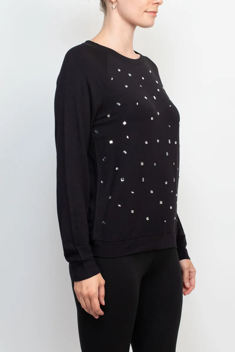 Carmen Marc Valvo Crew Neck long Sleeve Elastic Cuff’s Embellished Knit Top