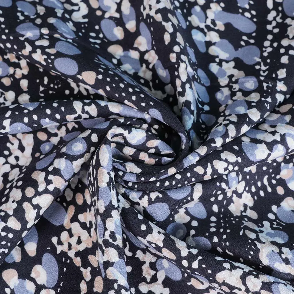 Cassis - Navy Larva Spots Viscose Crepe Woven Fabric