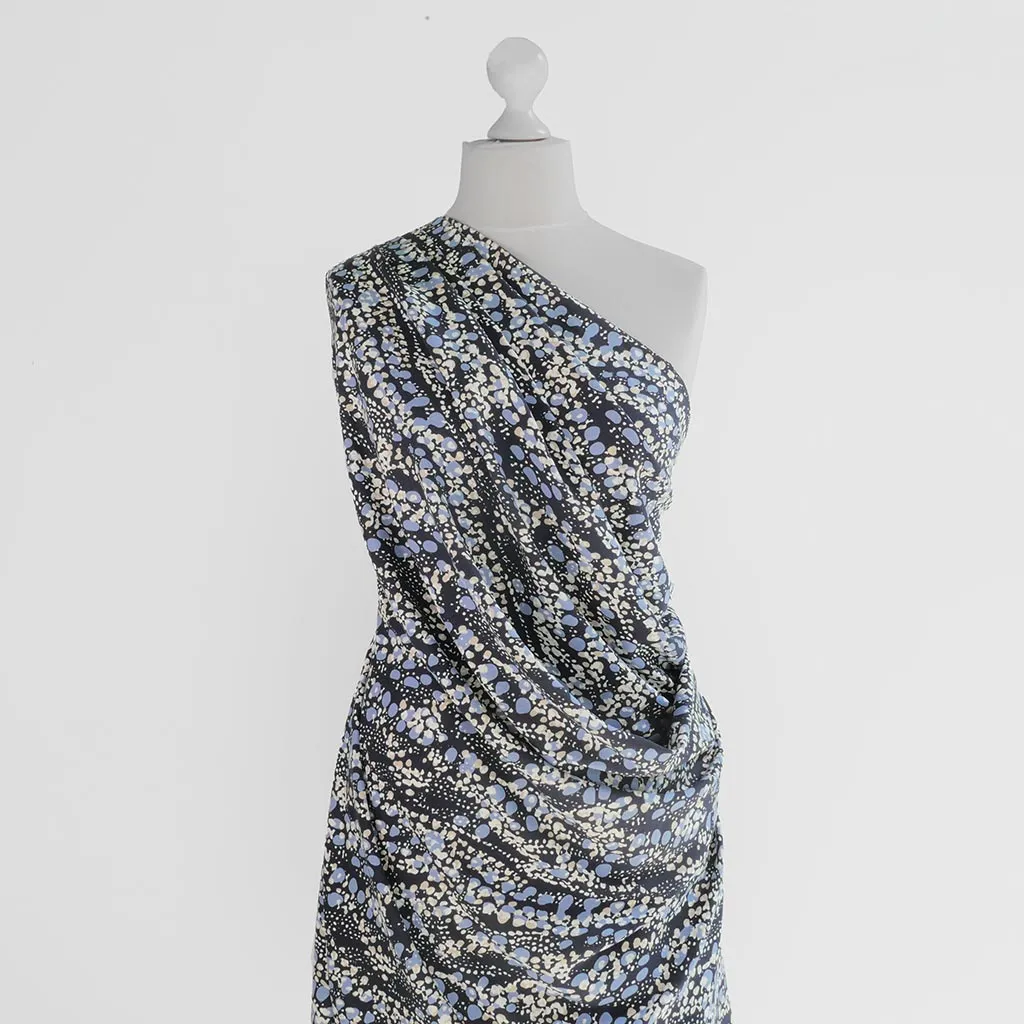 Cassis - Navy Larva Spots Viscose Crepe Woven Fabric