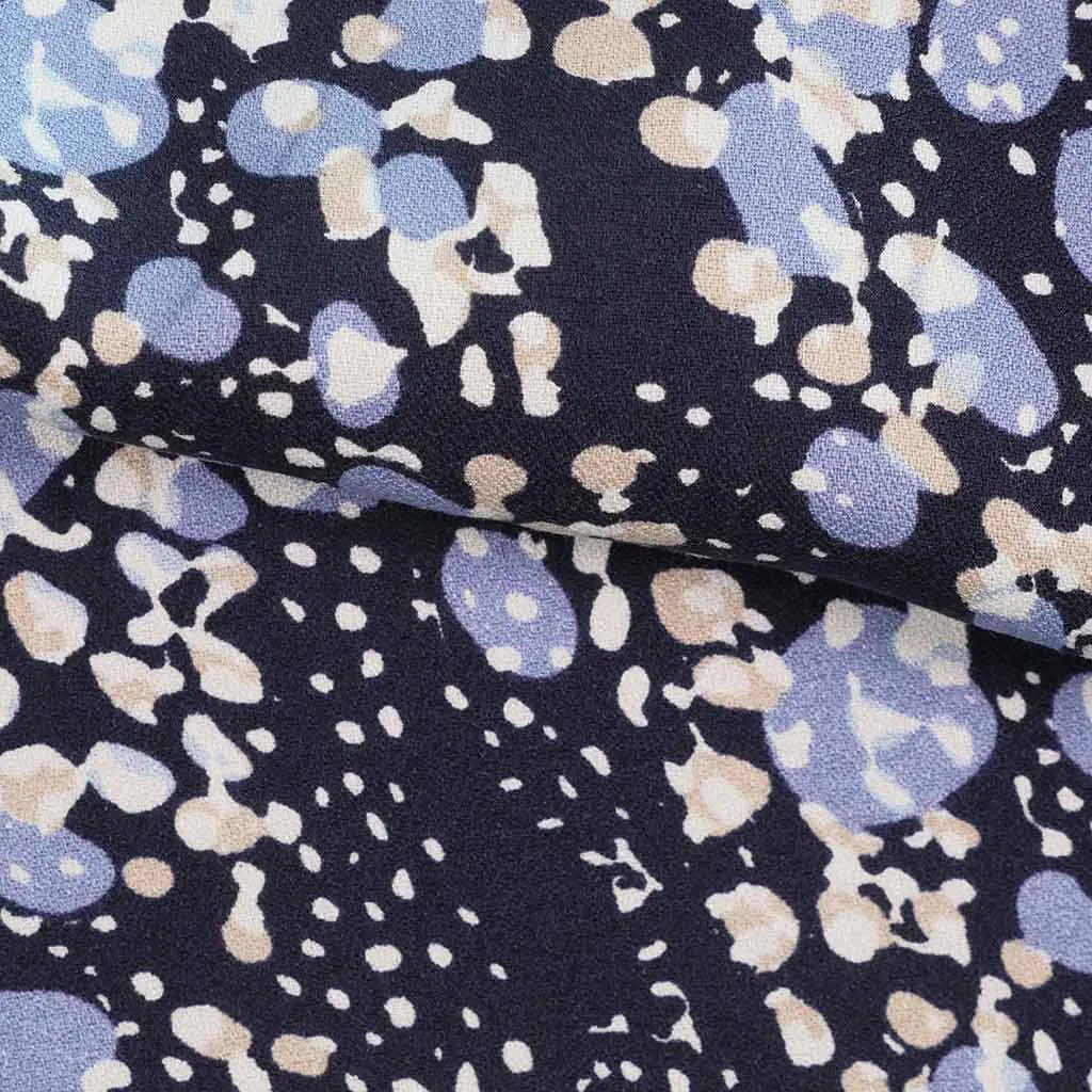 Cassis - Navy Larva Spots Viscose Crepe Woven Fabric
