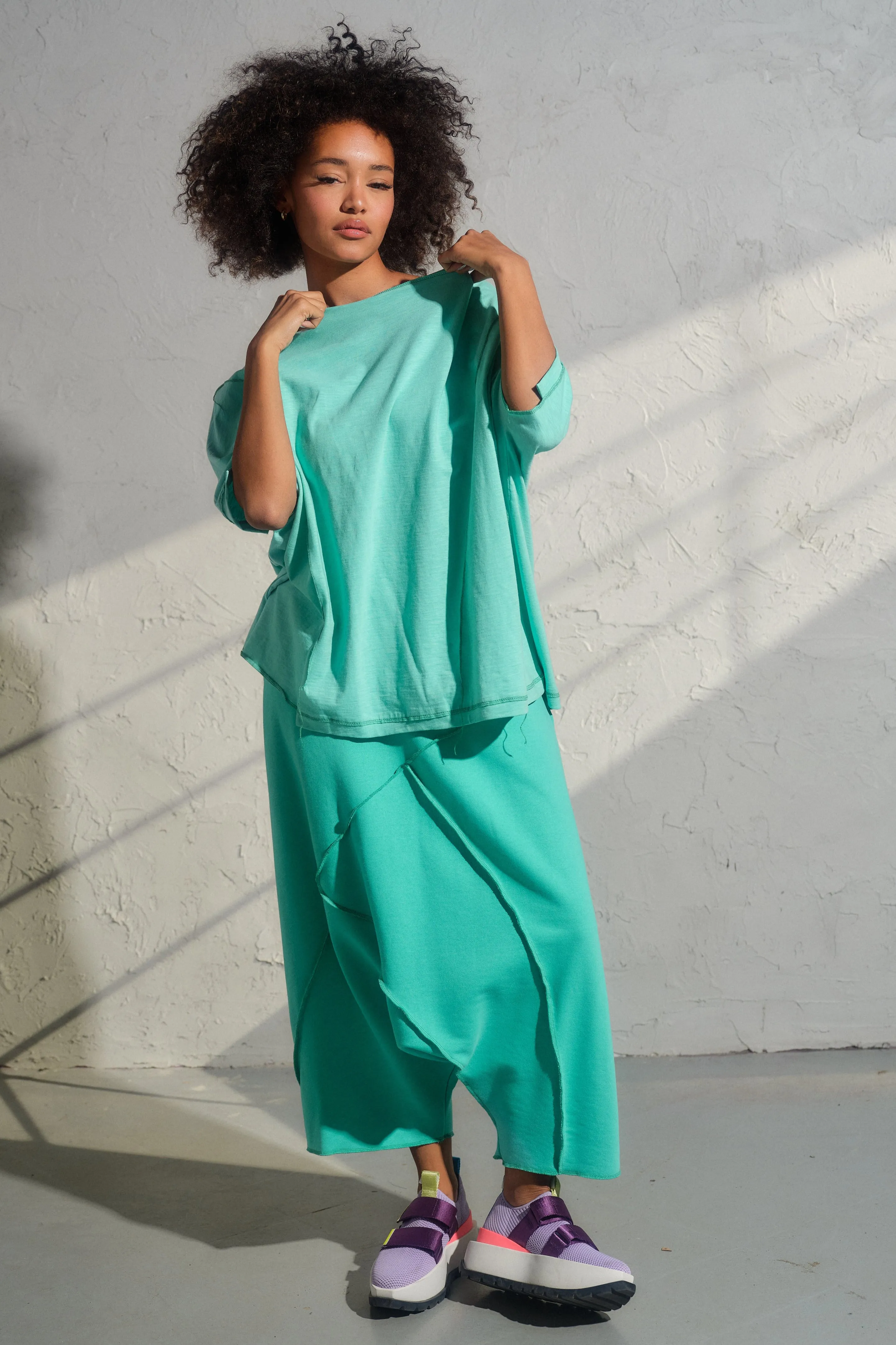 Casual set of two - organic cotton baggy pants and viscose top