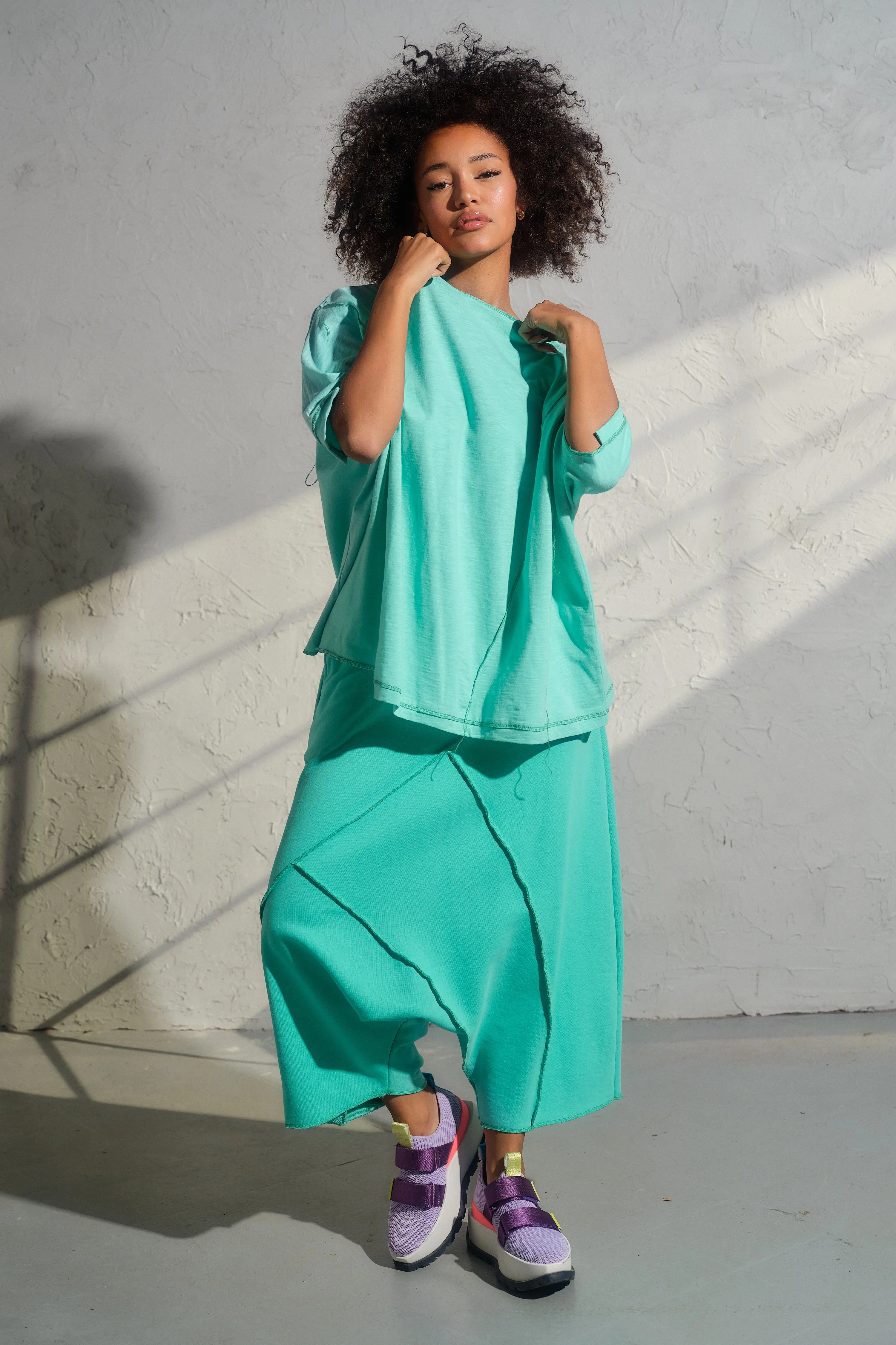 Casual set of two - organic cotton baggy pants and viscose top