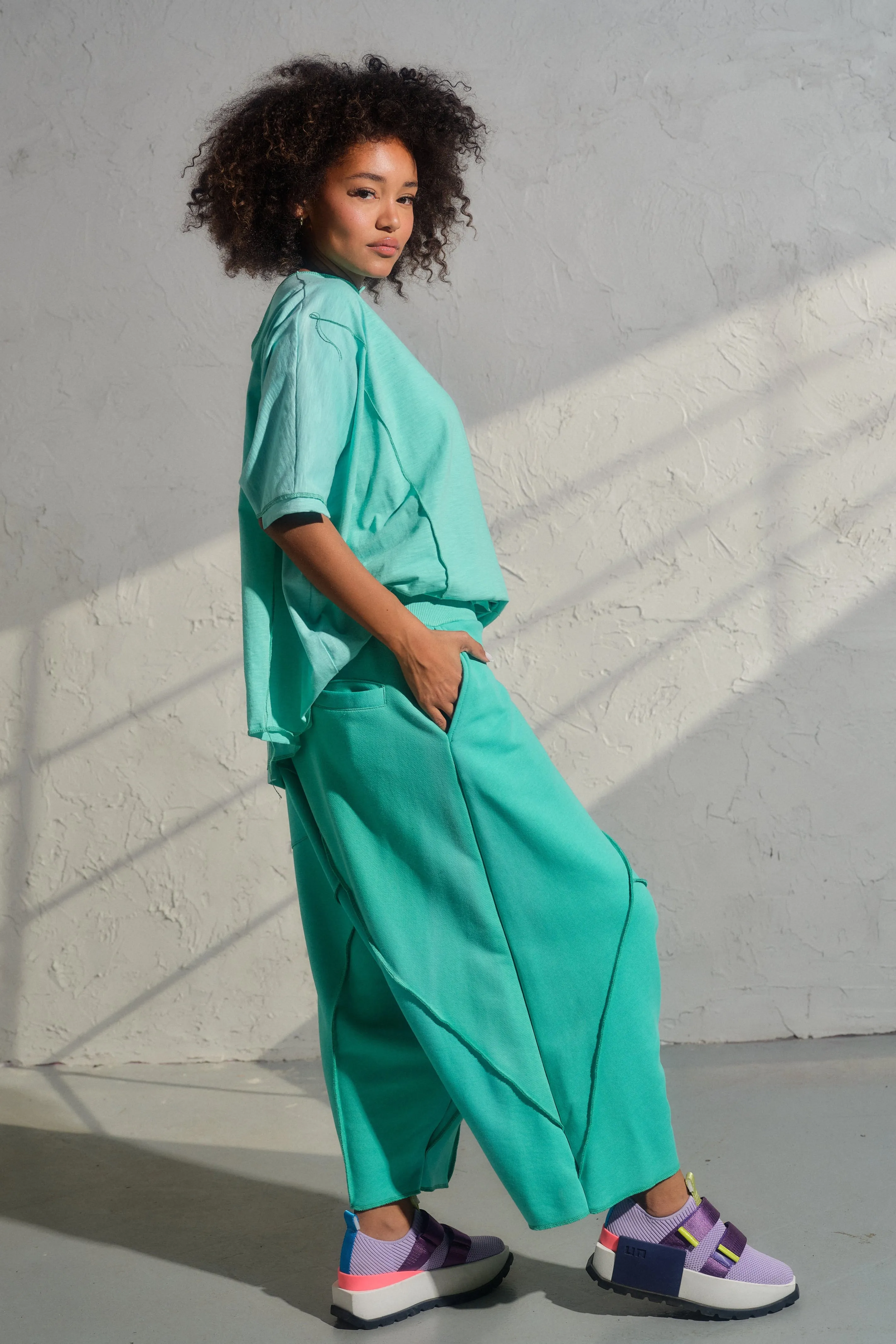 Casual set of two - organic cotton baggy pants and viscose top
