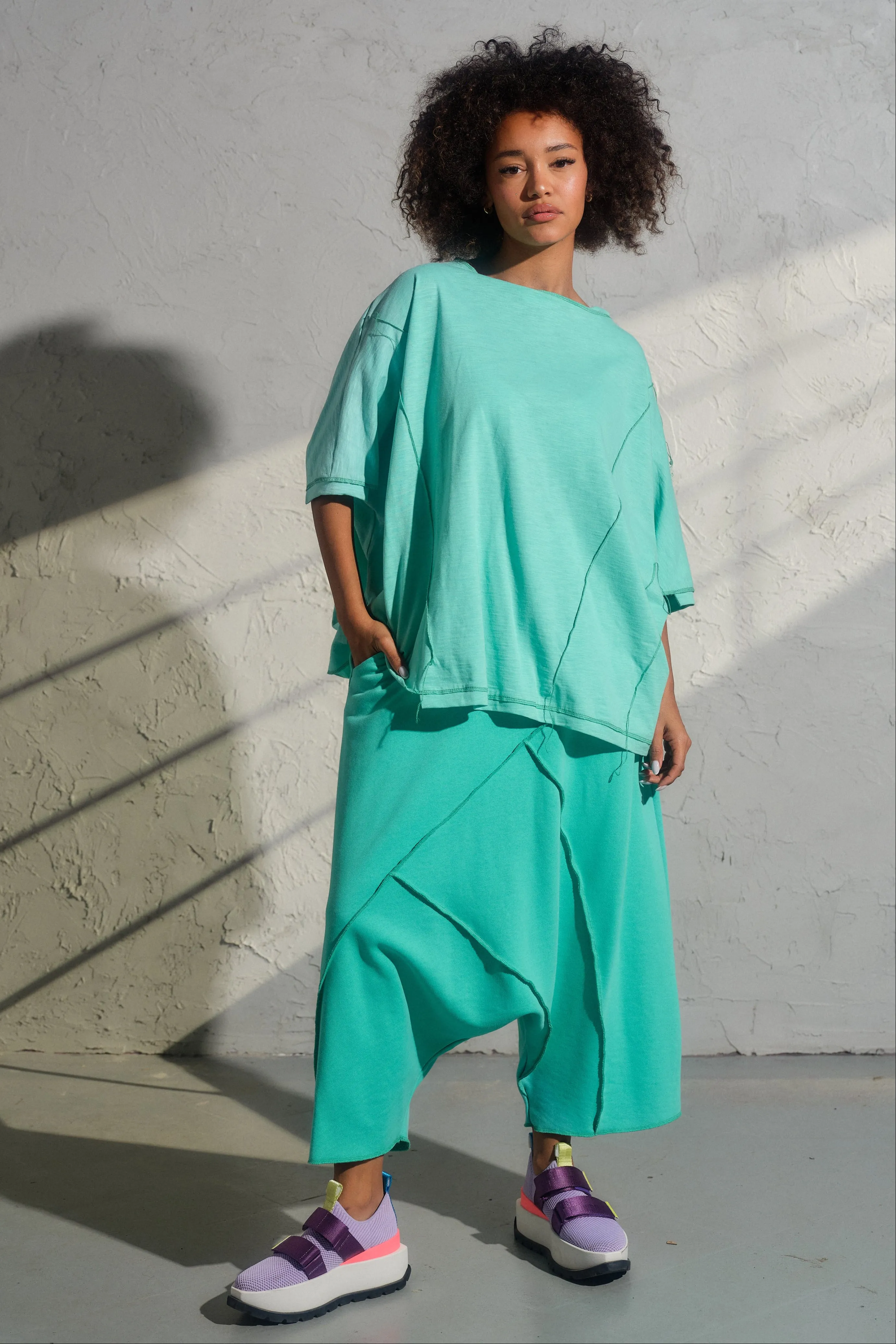 Casual set of two - organic cotton baggy pants and viscose top