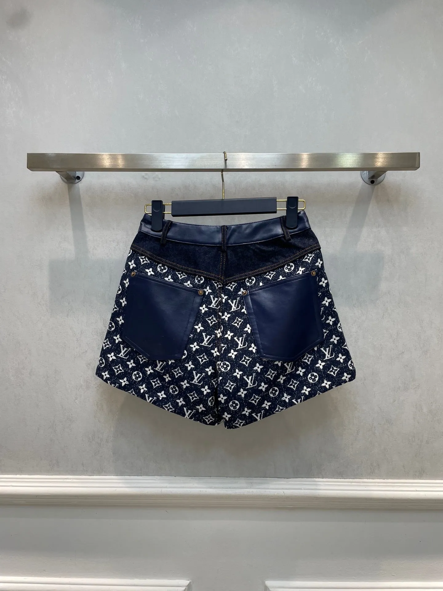 CLTH385 Monogram Denim Mini Shorts