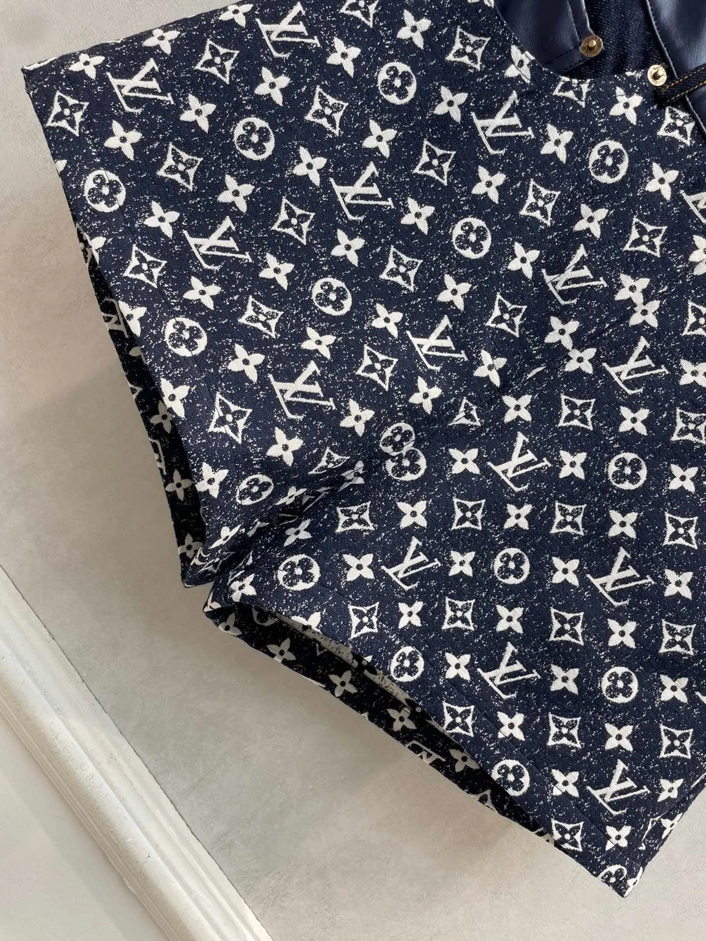 CLTH385 Monogram Denim Mini Shorts