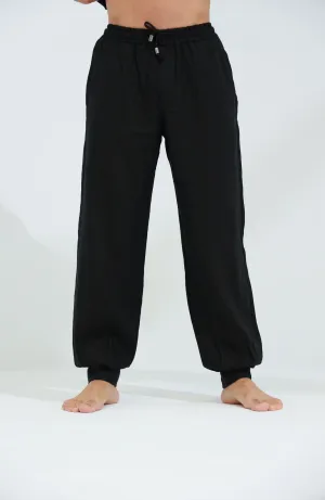 Commode Men's Relaxed Loose Fit Linen Pants Black