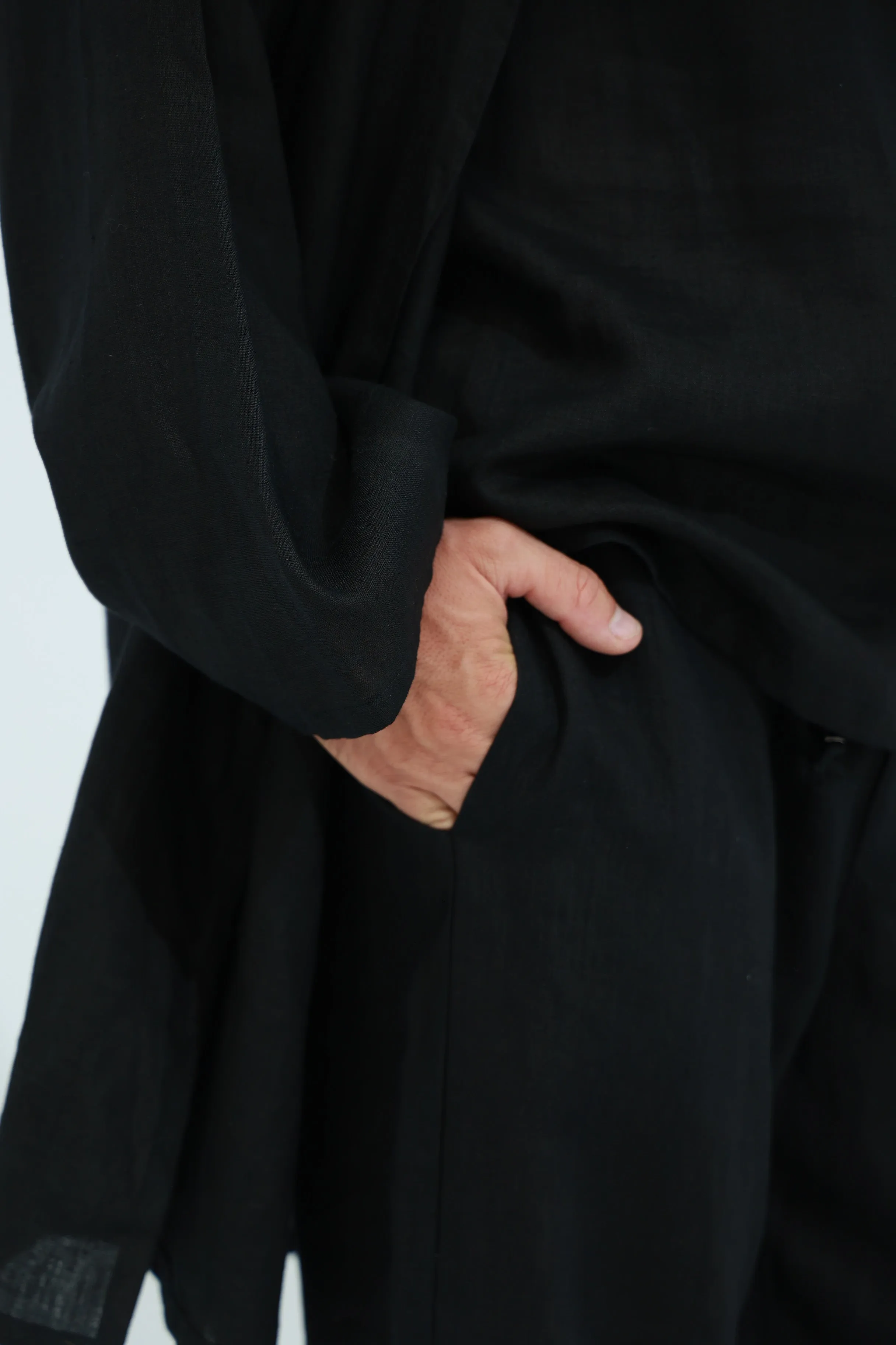 Commode Men's Relaxed Loose Fit Linen Pants Black