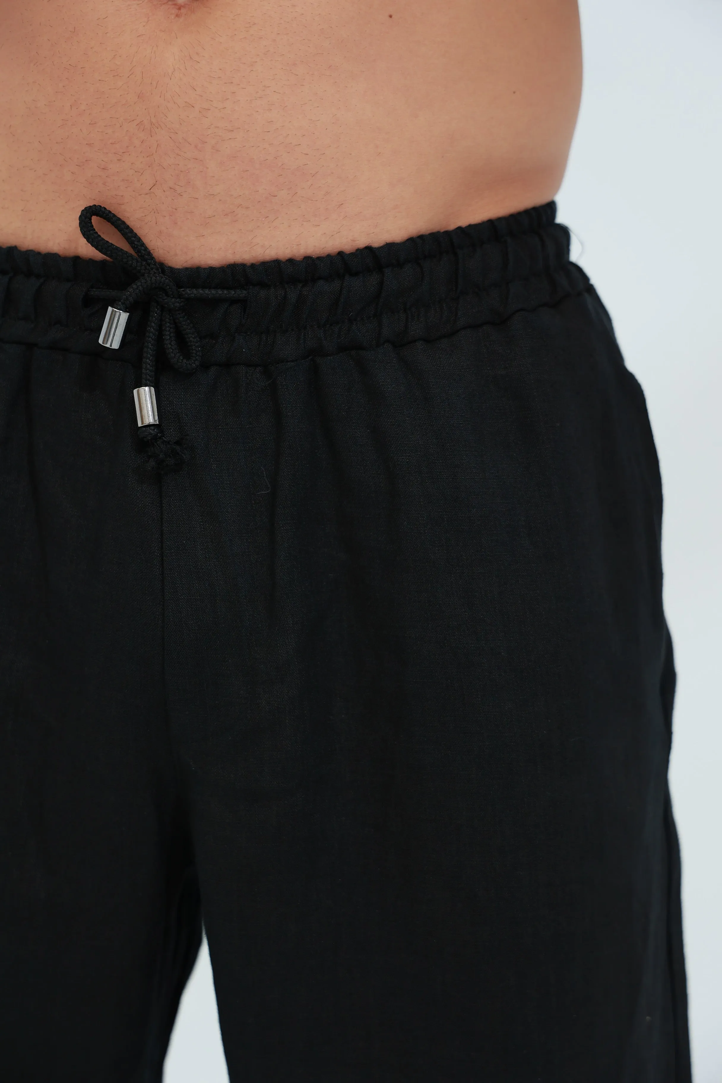 Commode Men's Relaxed Loose Fit Linen Pants Black