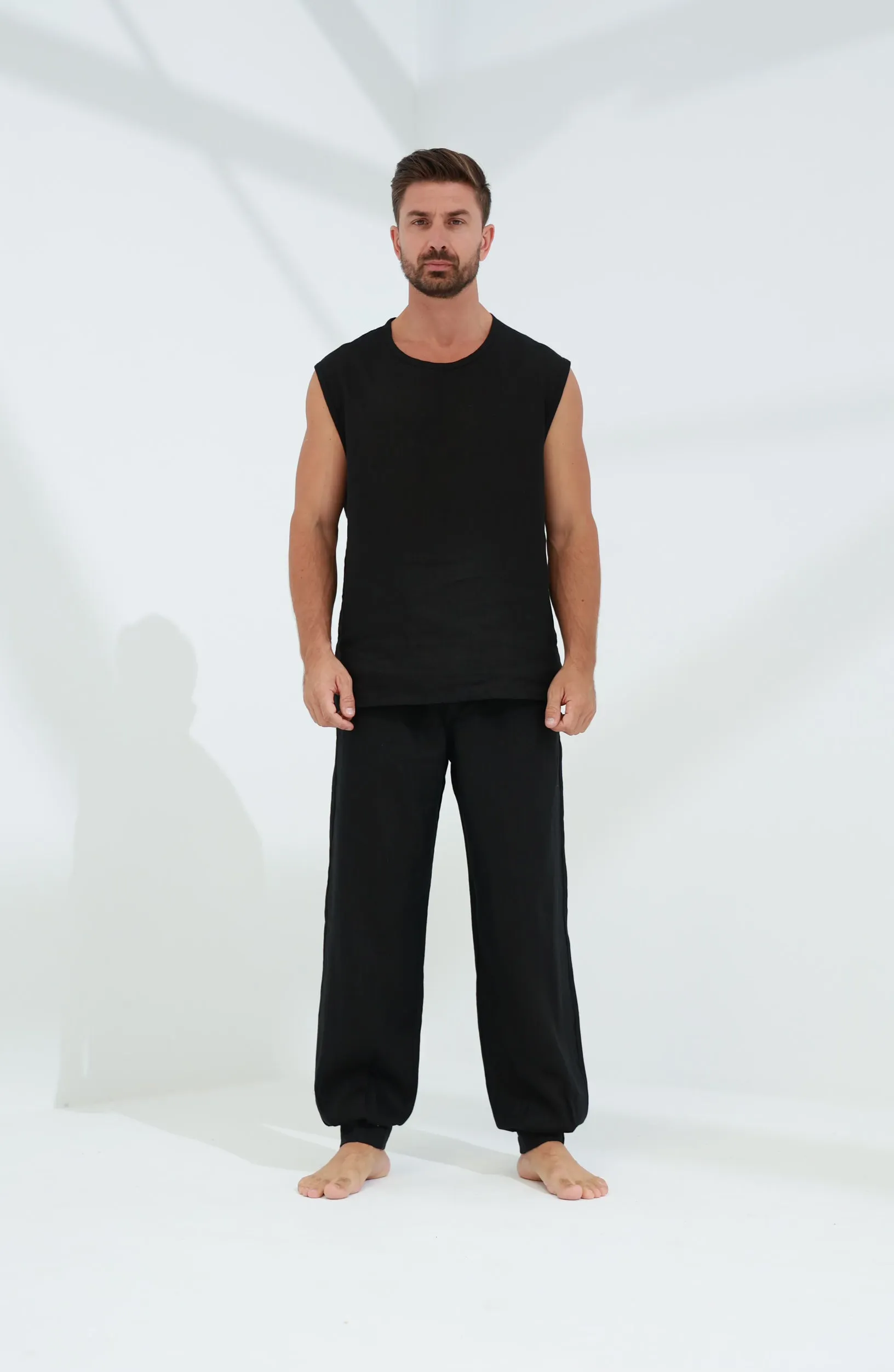 Commode Men's Relaxed Loose Fit Linen Pants Black