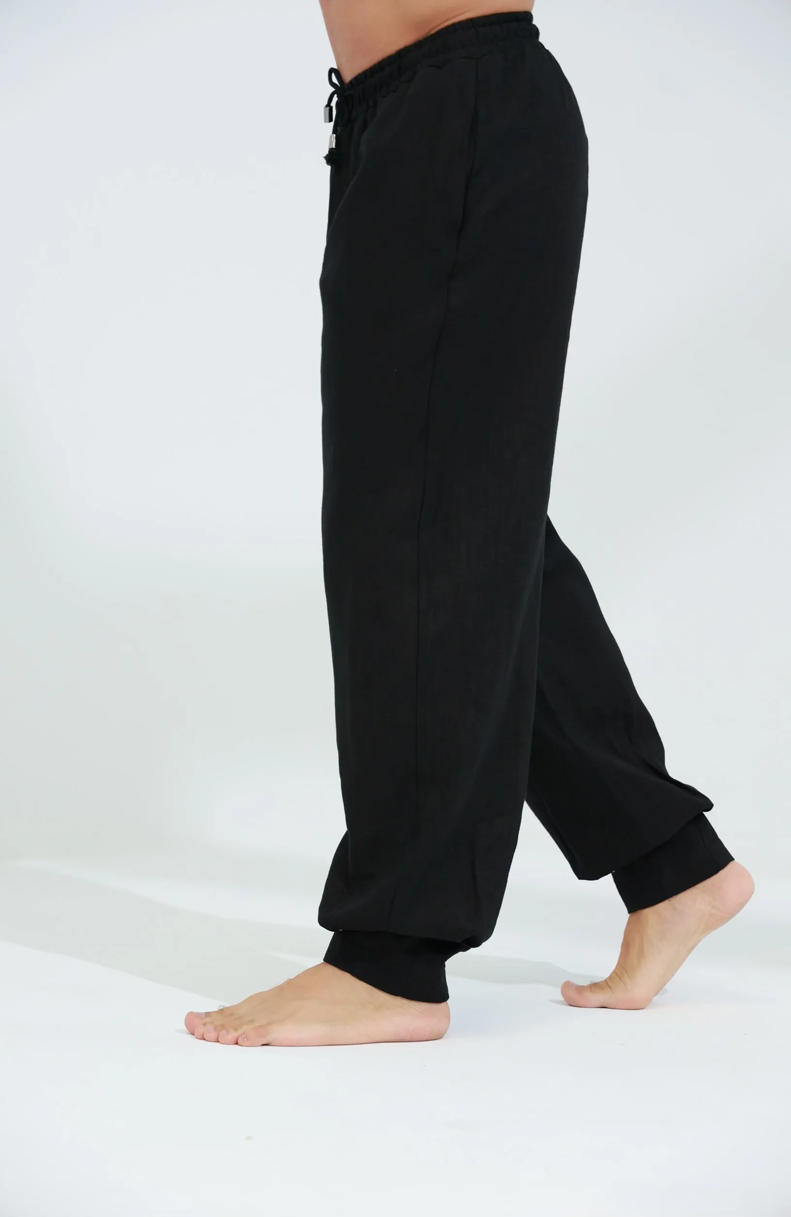 Commode Men's Relaxed Loose Fit Linen Pants Black