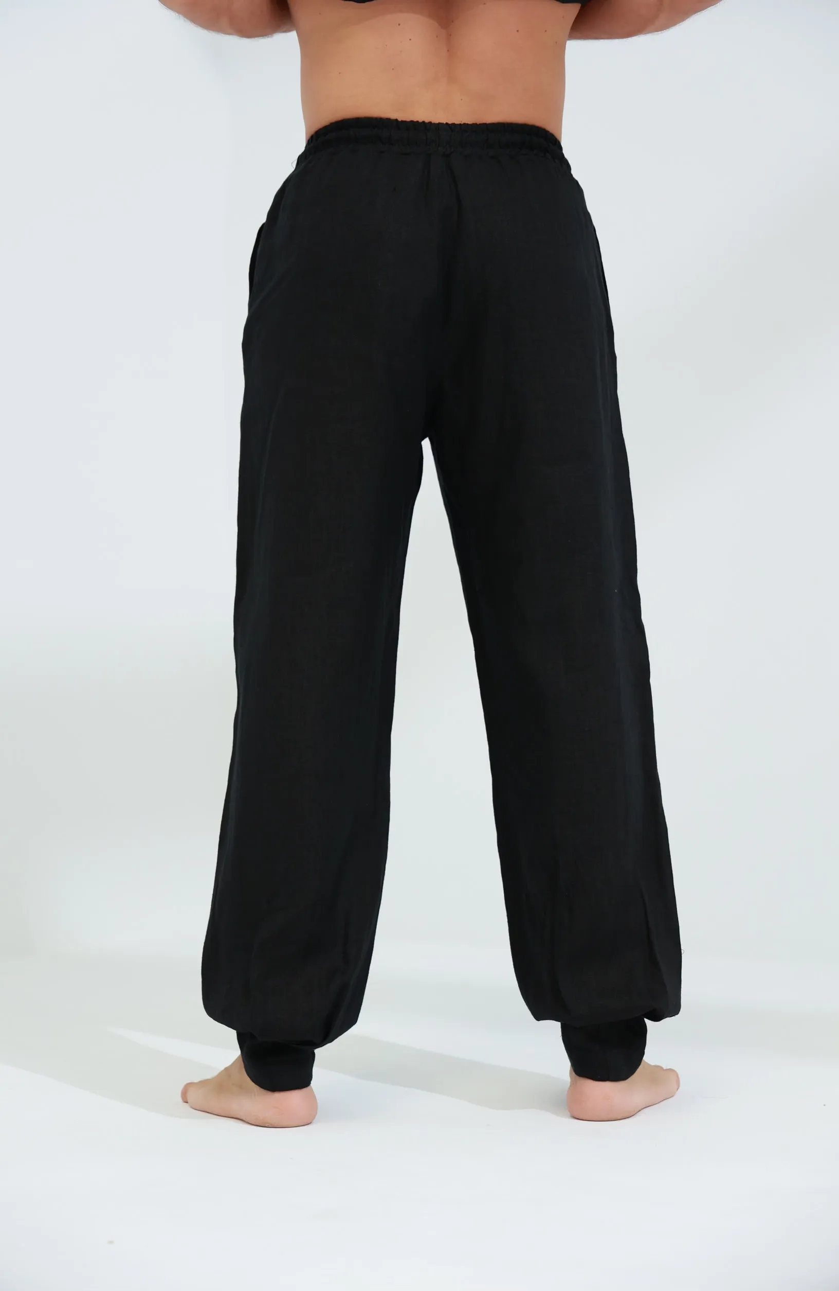 Commode Men's Relaxed Loose Fit Linen Pants Black