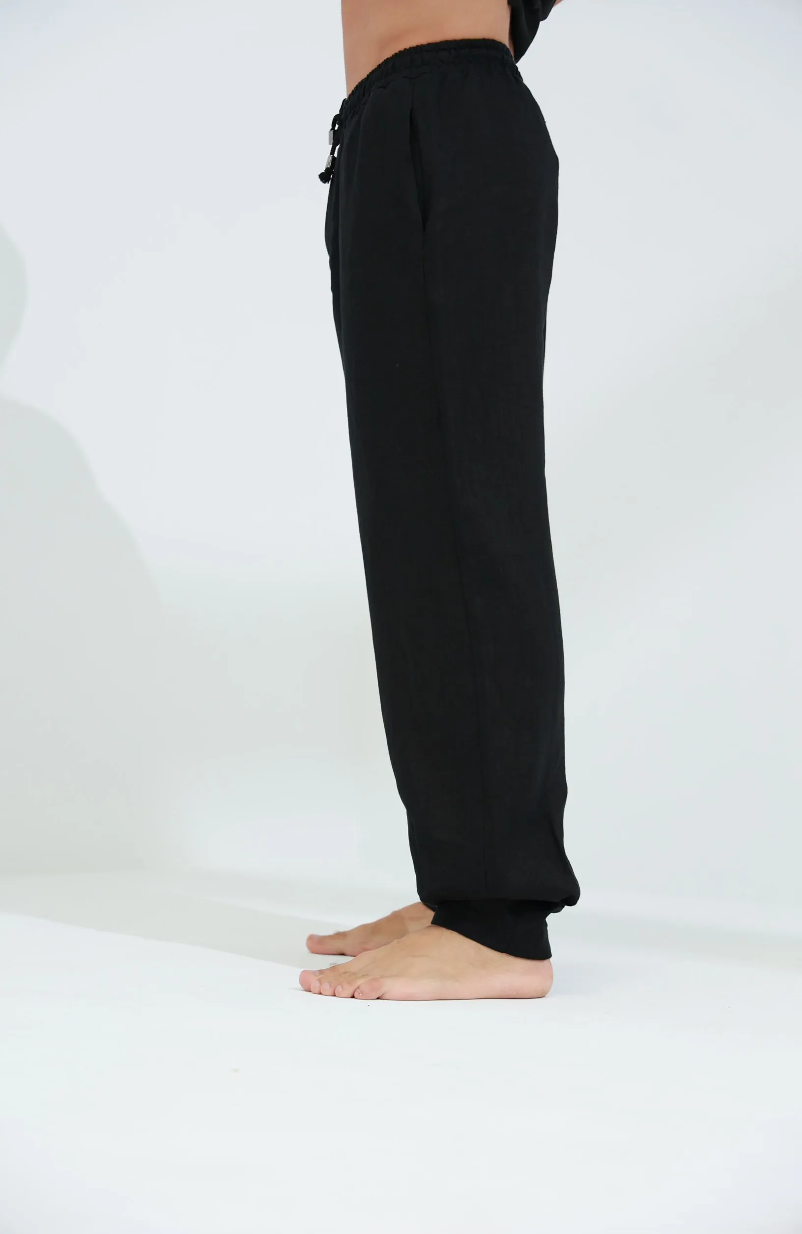Commode Men's Relaxed Loose Fit Linen Pants Black