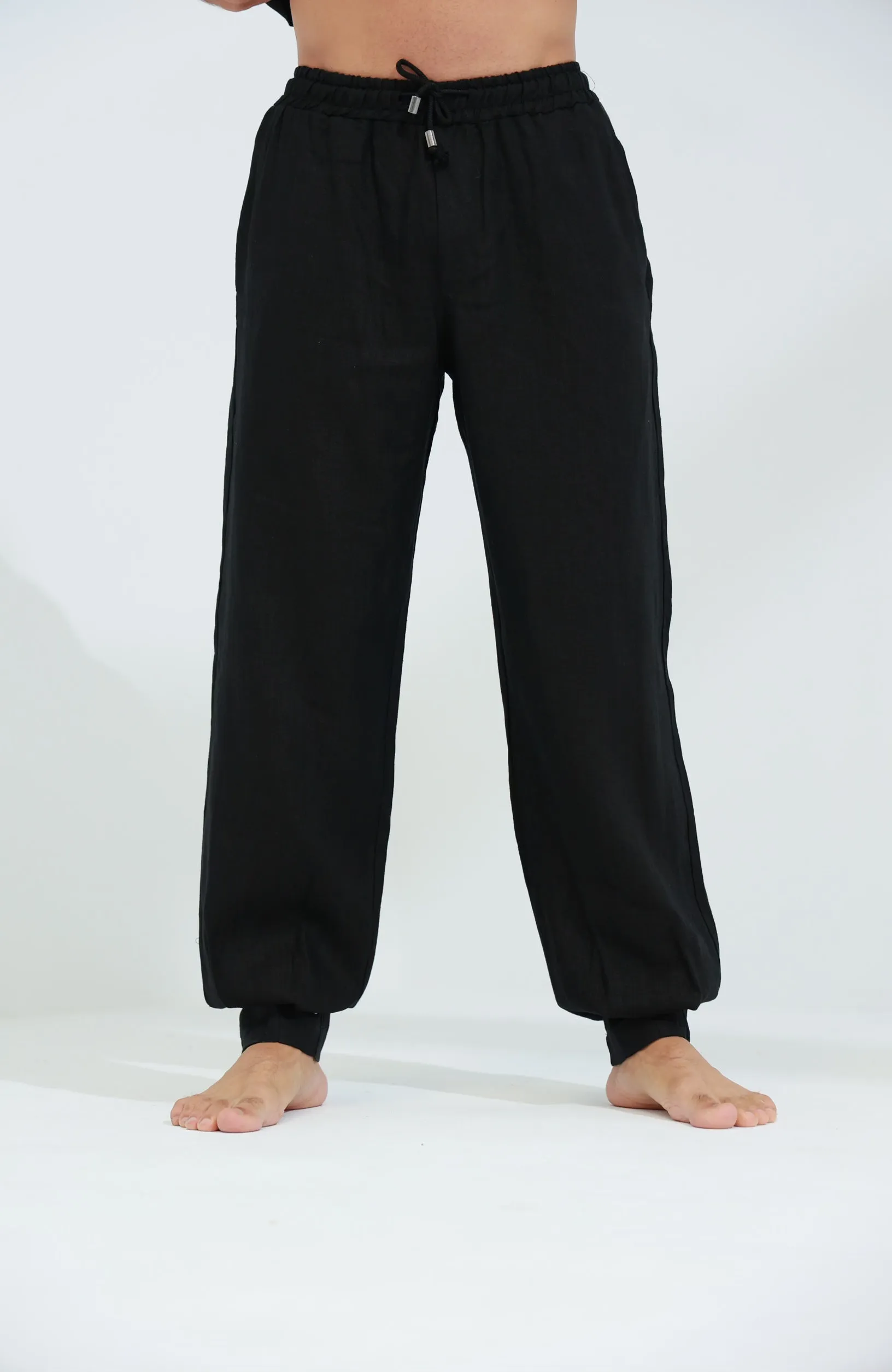 Commode Men's Relaxed Loose Fit Linen Pants Black