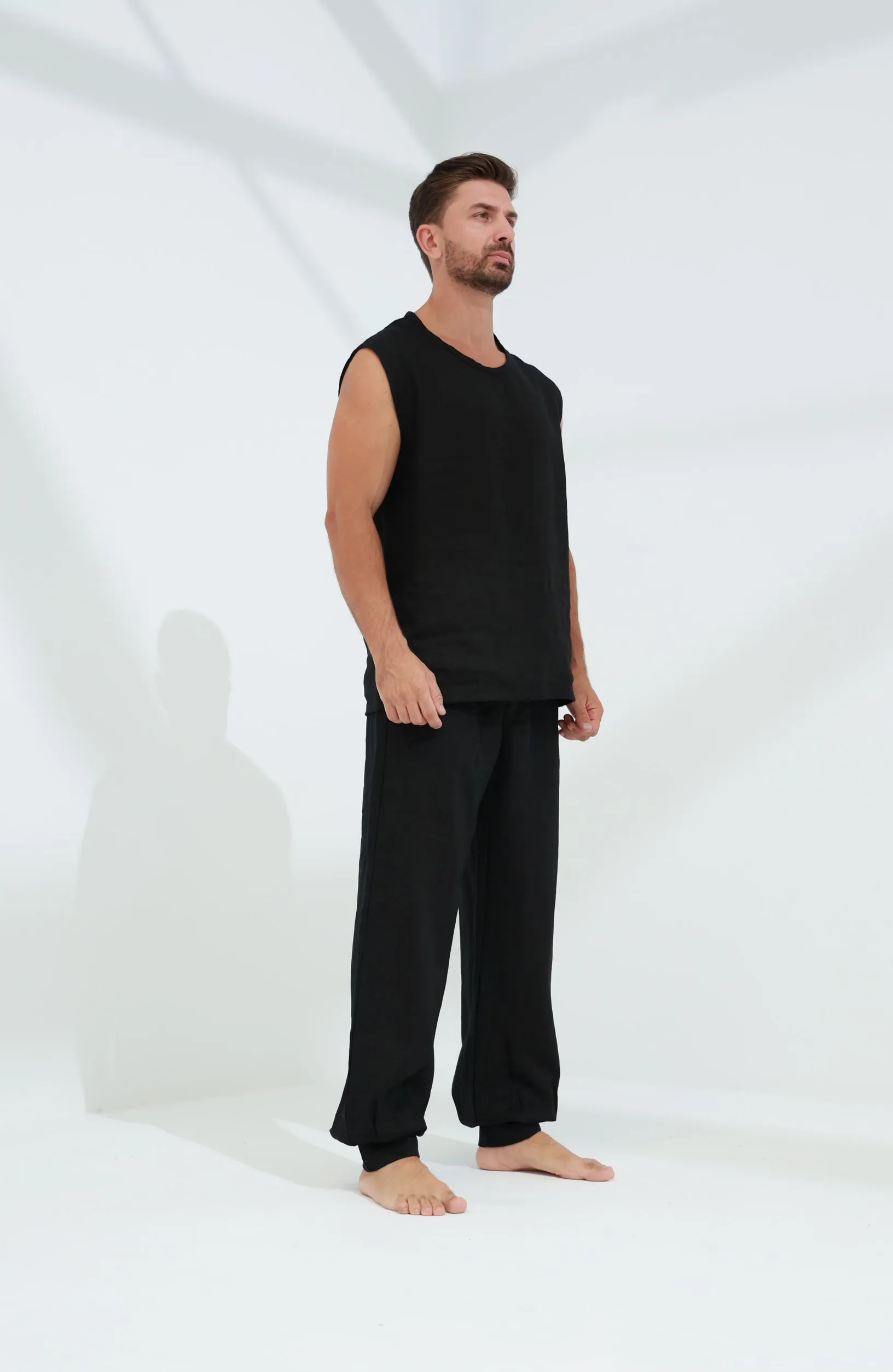 Commode Men's Relaxed Loose Fit Linen Pants Black