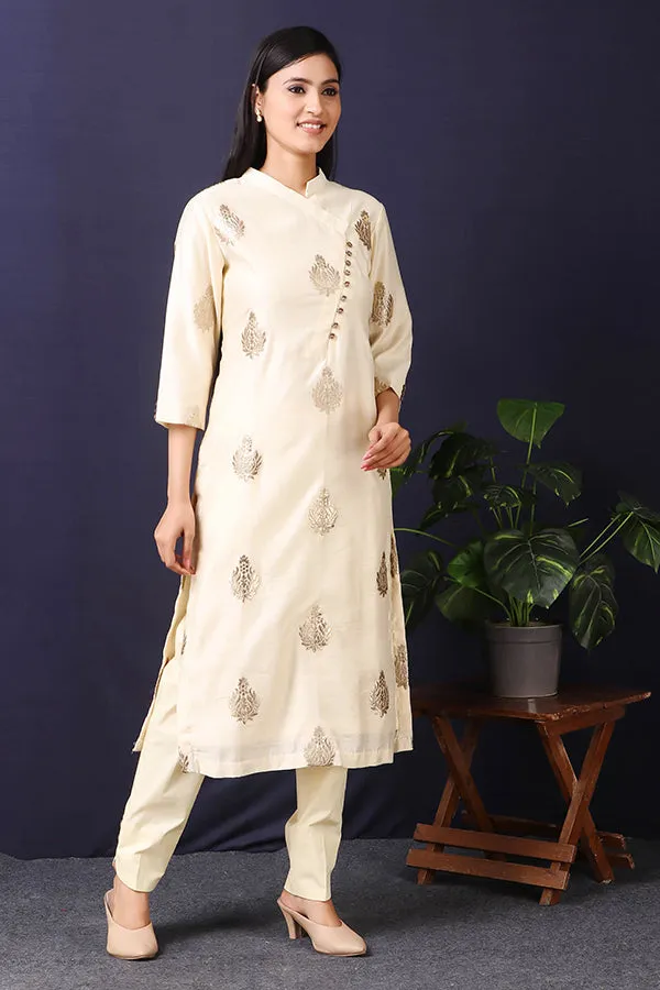Cream Color Kurta Set with Foil Motif
