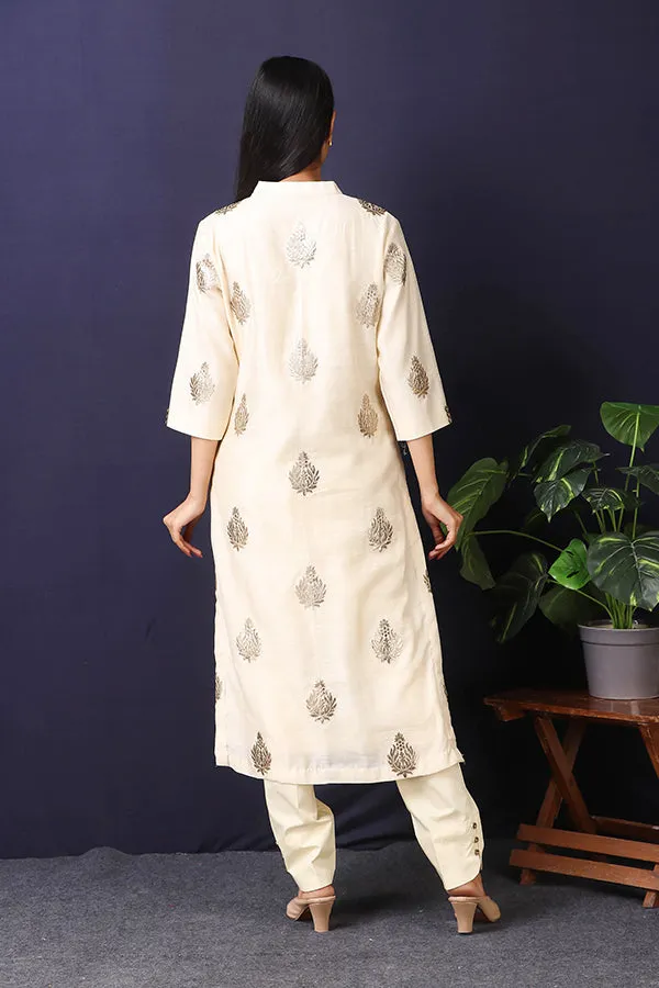 Cream Color Kurta Set with Foil Motif