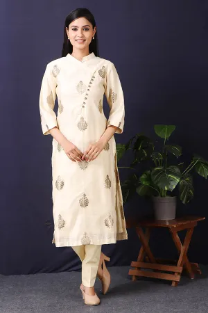 Cream Color Kurta Set with Foil Motif