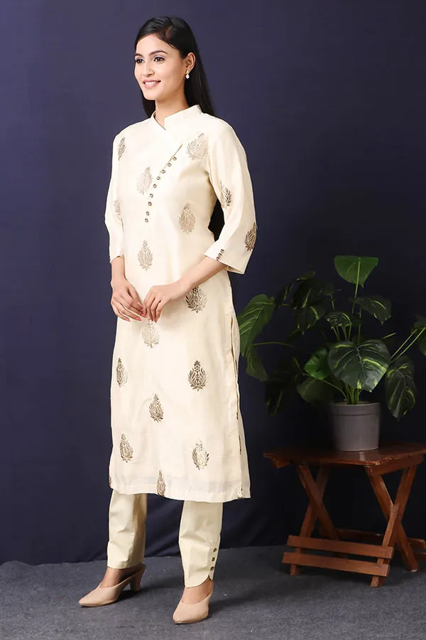 Cream Color Kurta Set with Foil Motif