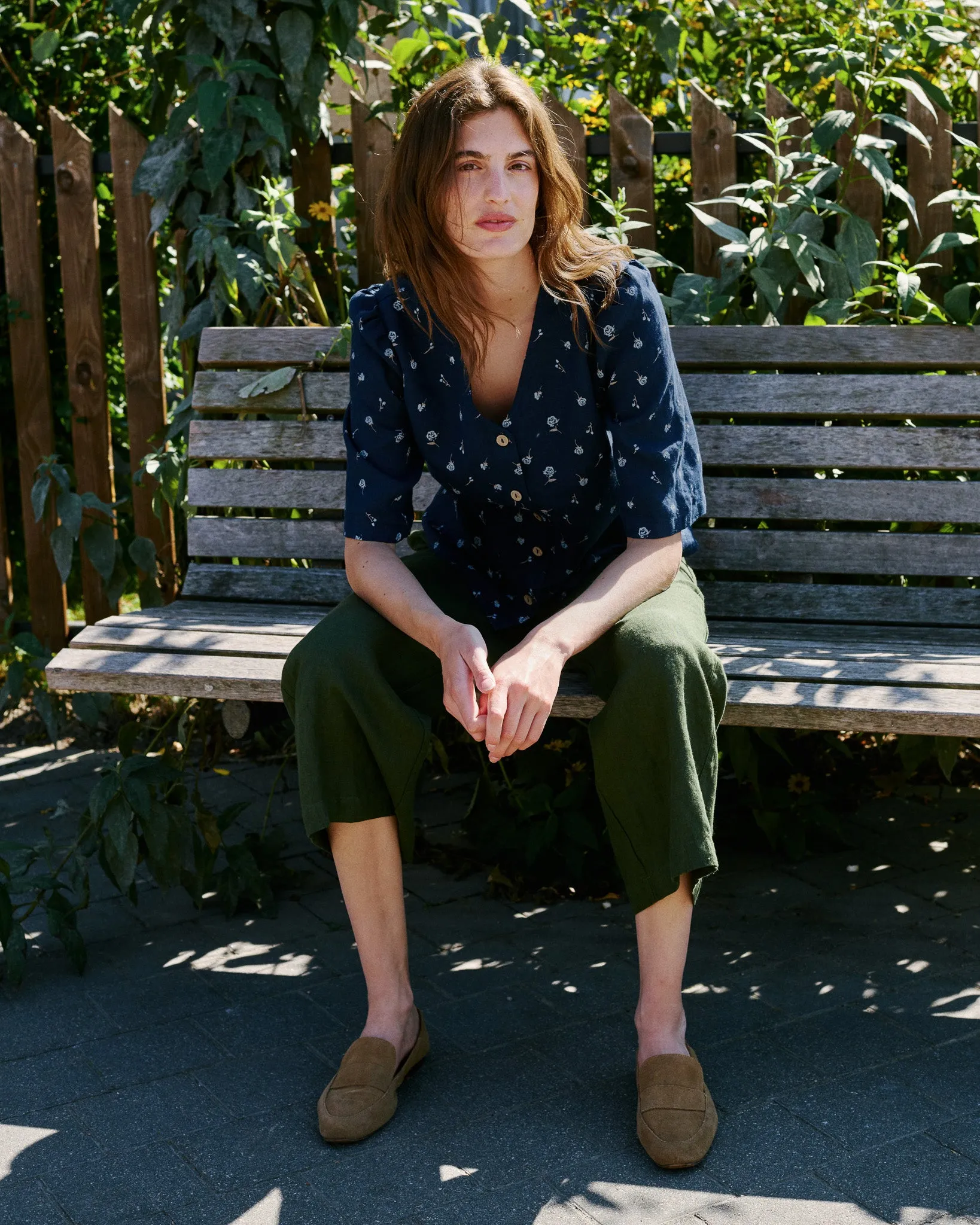 CU: CUSTOMIZED ISLA elbow sleeve linen shirt (Size: XS; Color: Espresso Rose)