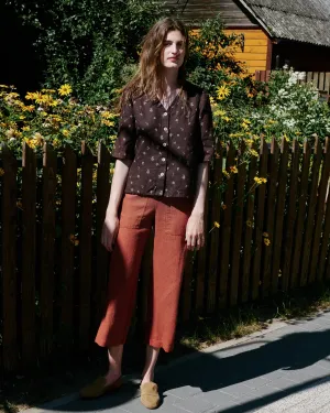 CU: CUSTOMIZED ISLA elbow sleeve linen shirt (Size: XS; Color: Espresso Rose)
